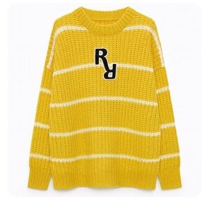 Peacebird Mustard Yellow And White Striped
Oversized Sweater Size Medium EUC!